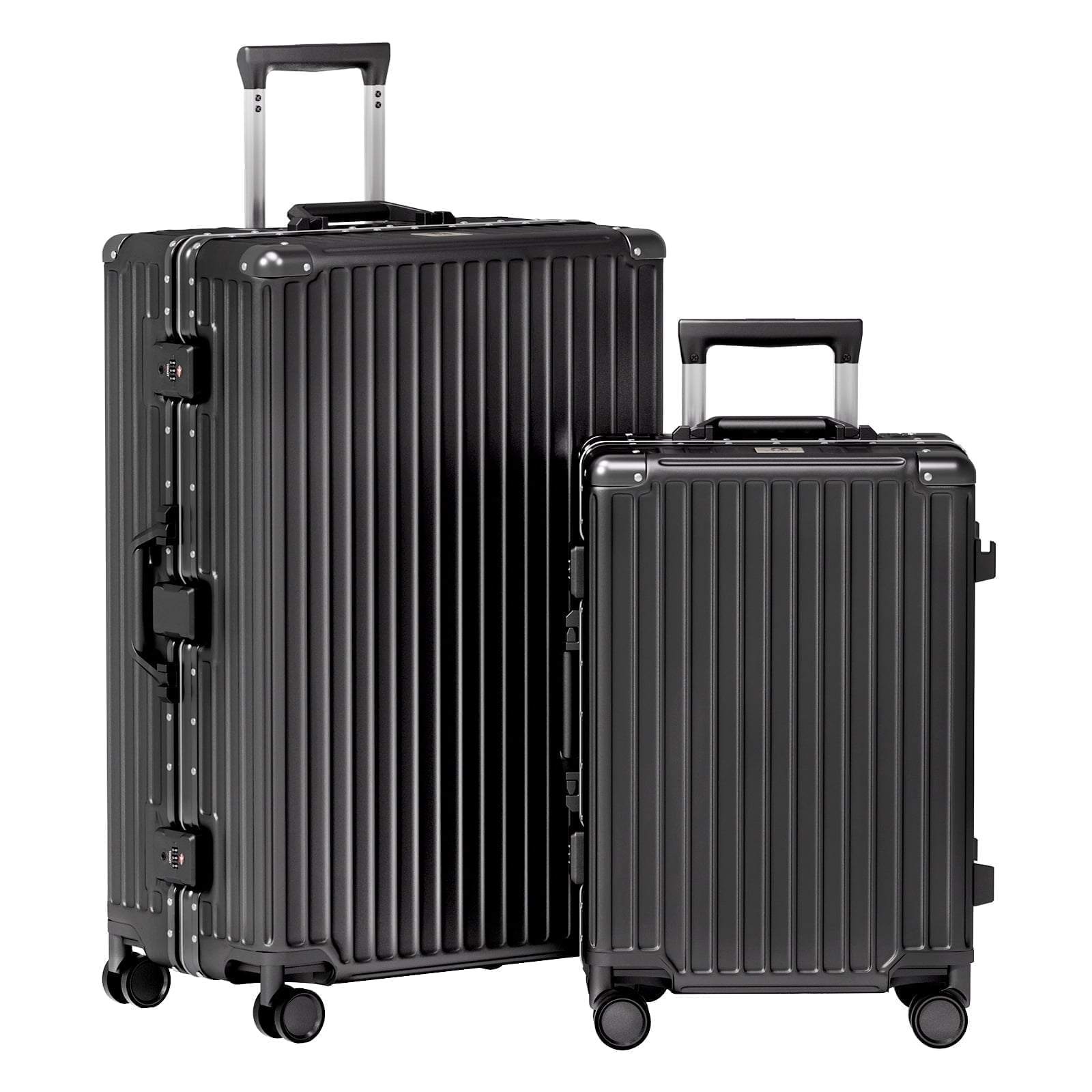 Luggage Sets 2 Piece Hard Shell PC ABS Aluminium Frame Suitcase with Spinner Wheels TSA Lock Zipperless 20 28 inch Black