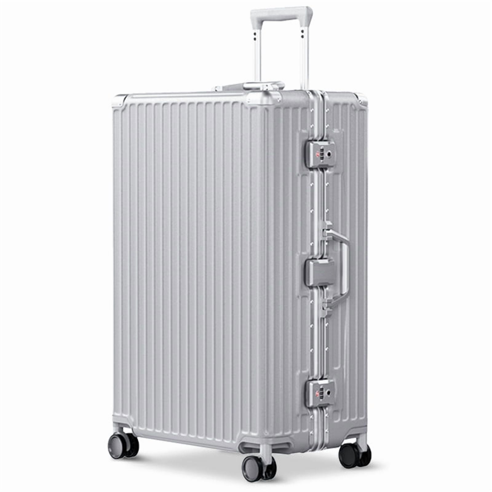 Luggage Aluminium Frame PC ABS Hardshell Suitcase with Spinner Wheels TSA Lock Zipperless Luggage 28 inch Silver