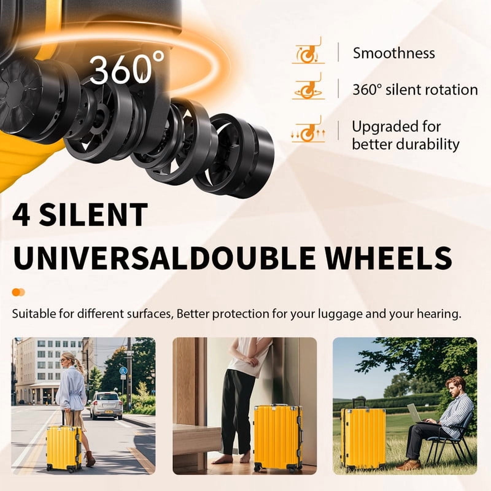 Checked Luggage Aluminum Frame Suitcase with Wheels PC ABS Hardside Zipperless with TSA Lock 24 Inch Yellow