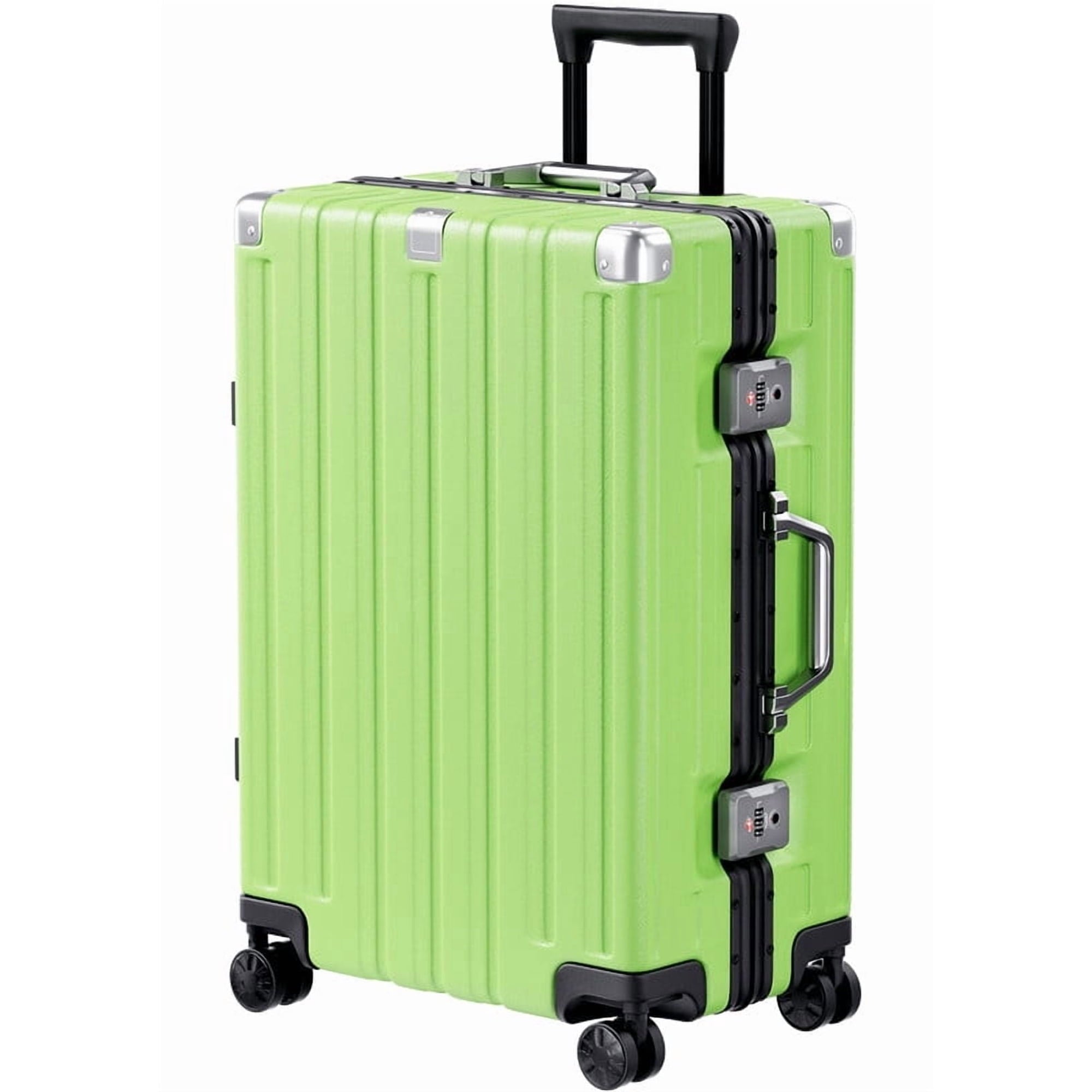 Checked Luggage Aluminum Frame Suitcase with Wheels PC ABS Hardside Zipperless with TSA Lock 24 Inch Green