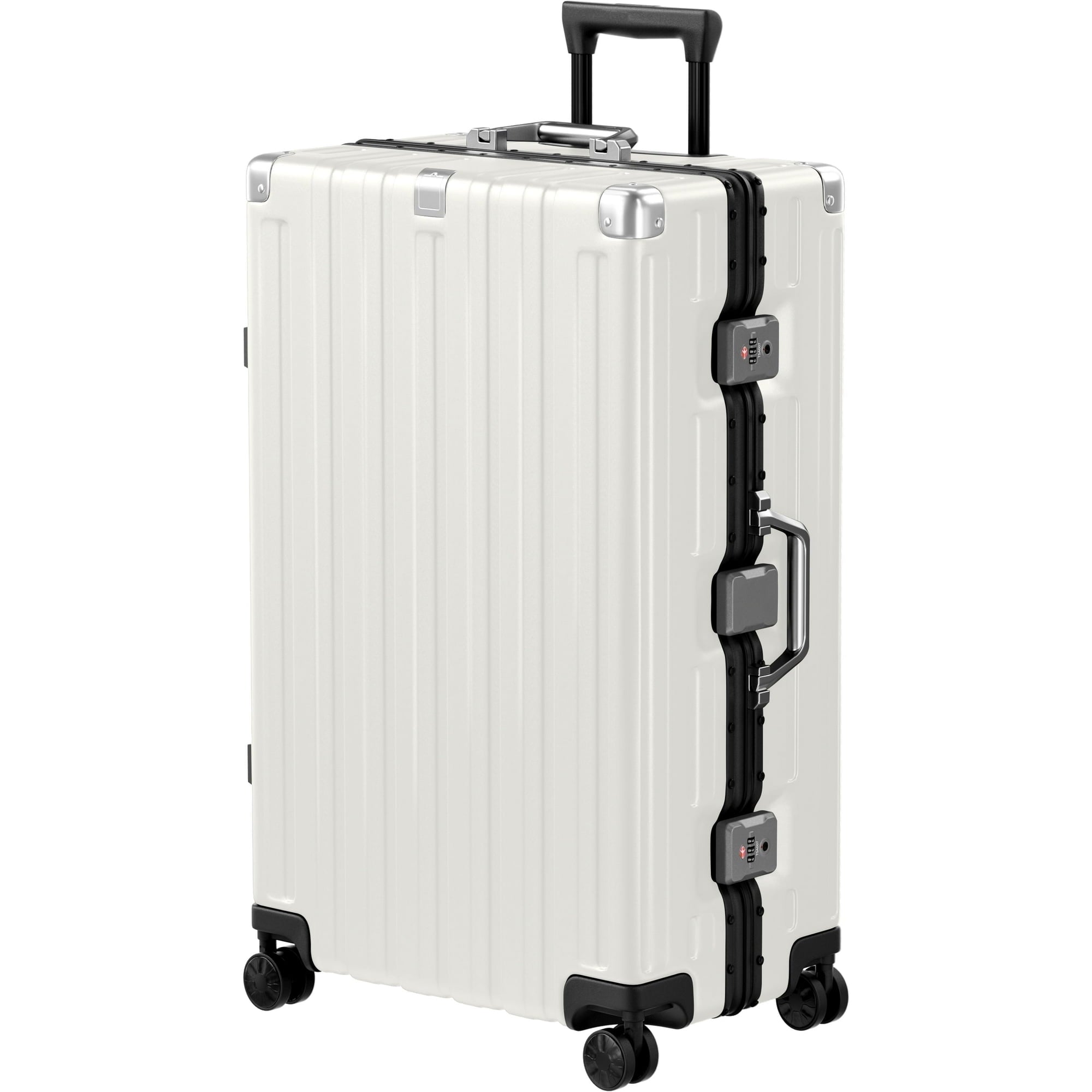 Checked Luggage Aluminum Frame Suitcase with Wheels PC ABS Hardside Zipperless with TSA Lock 28 Inch White