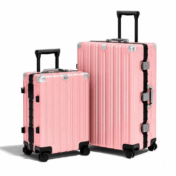 Luggage Sets 2 Pieces Aluminum Frame Carry On Luggage with Wheels PC ABS Hardside Zipperless with TSA Lock 20 28 inch Pink