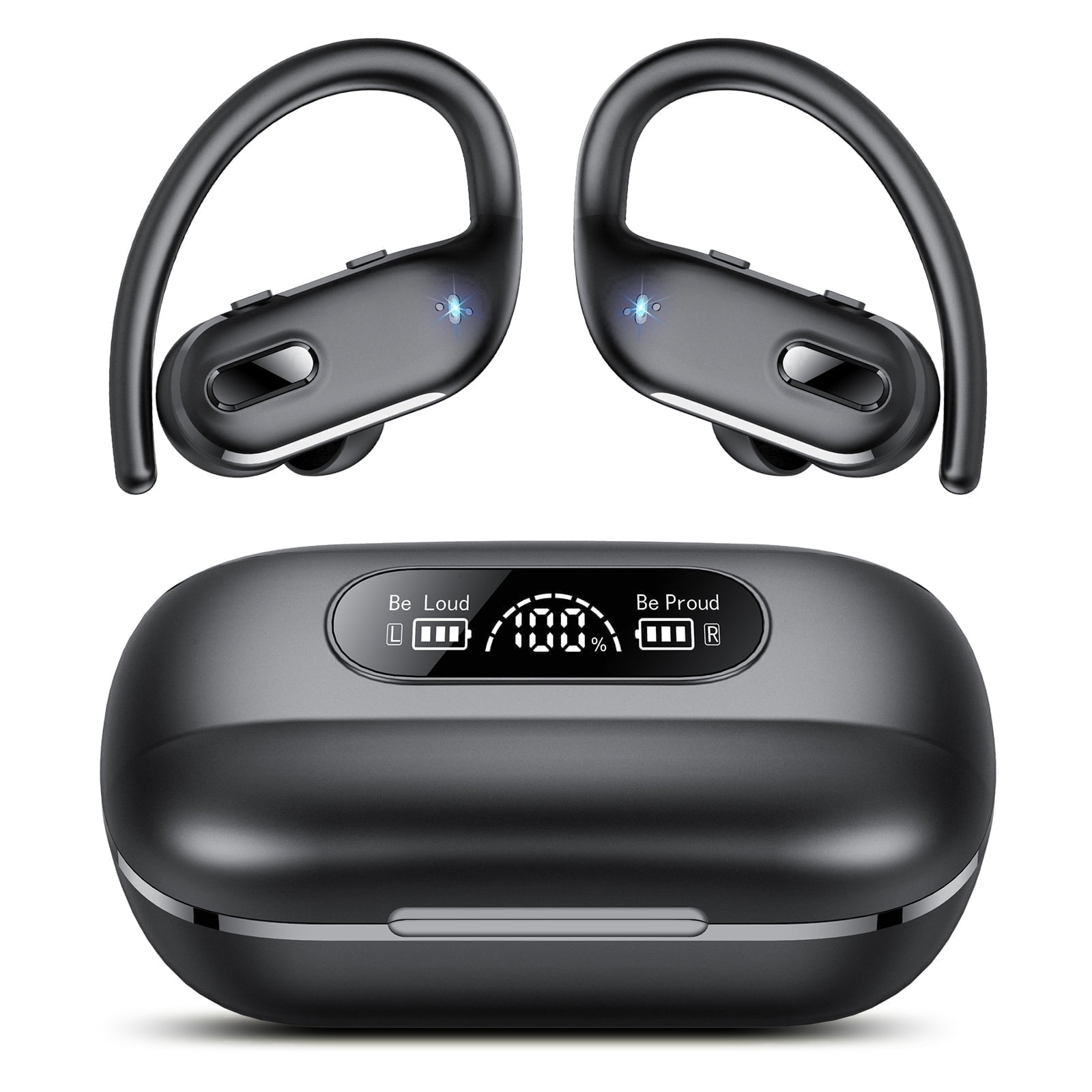 Wireless Earbuds, Bluetooth 5.4 Sport Headphones with Earhooks, 80Hrs Playtime, 3D HiFi Stereo, Noise Cancelling Mic, IP7 Waterproof Workout Earphones for Running Gym, iOS/Android, Black