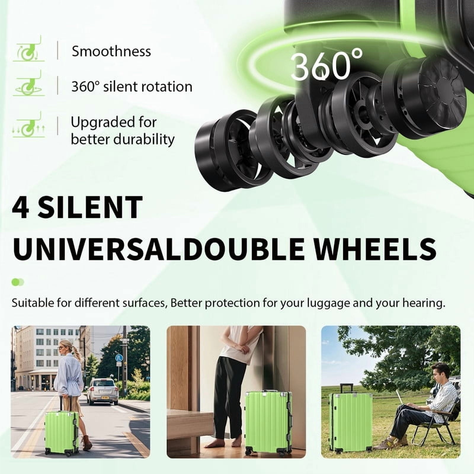 Checked Luggage Aluminum Frame Suitcase with Wheels PC ABS Hardside Zipperless with TSA Lock 24 Inch Green